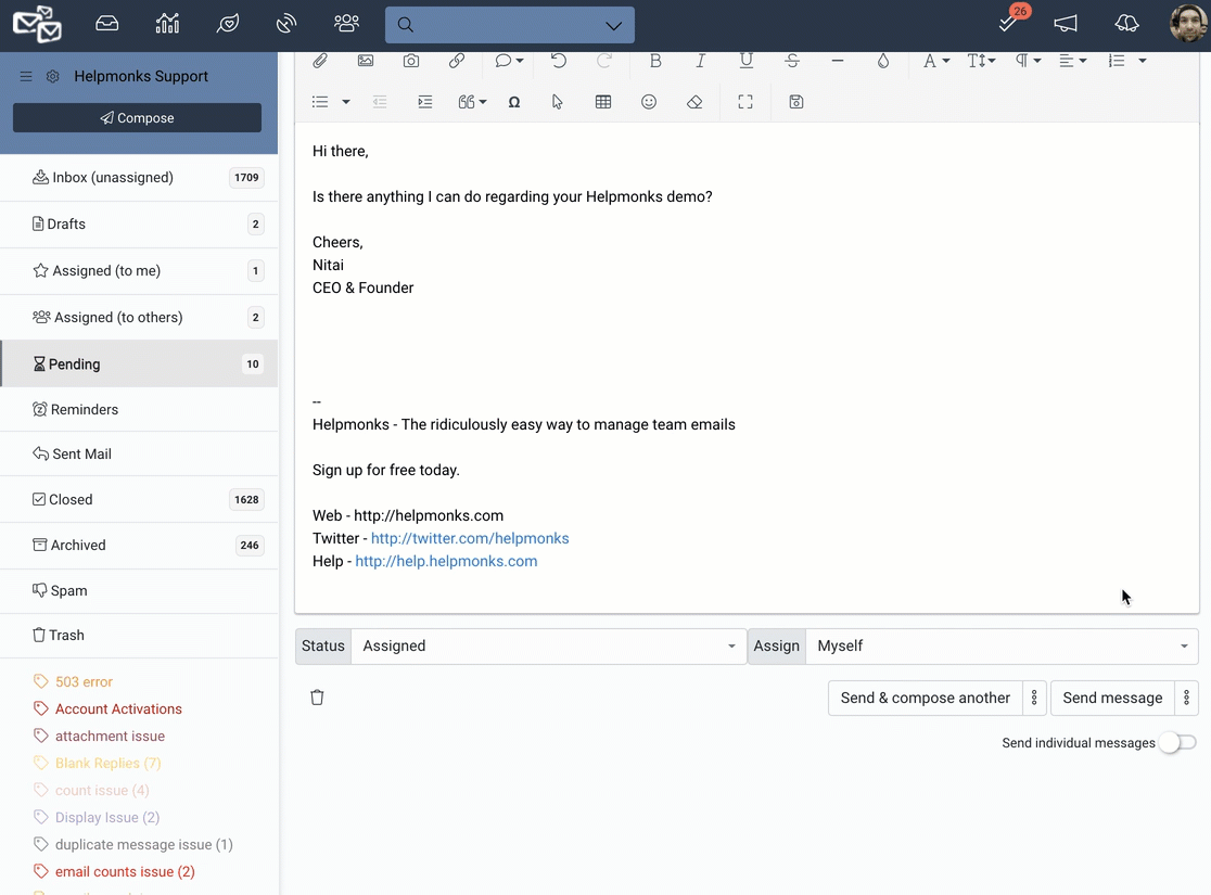 New in Helpmonks: Send later with Schedule send